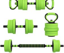 20kg Four-In-One Adjustable Weight Dumbbells Set, Barbell, Kettlebell, Push Up Stand - Green