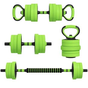 20kg Four-In-One Adjustable Weight Dumbbells Set, Barbell, Kettlebell, Push Up Stand - Green
