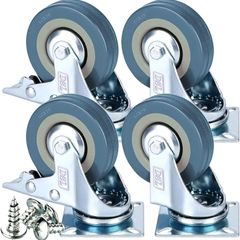 Heavy Duty Braked 50mm Swivel Castor Wheels Trolley Caster Wheels Set of 4 Rubbered Castors for Furniture Upto 200KG Free Fitting