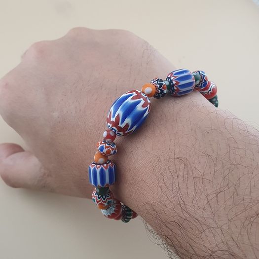 Vintage Venetian Style Chevorn & Mix Glass Trade Glass Beads Bracelet