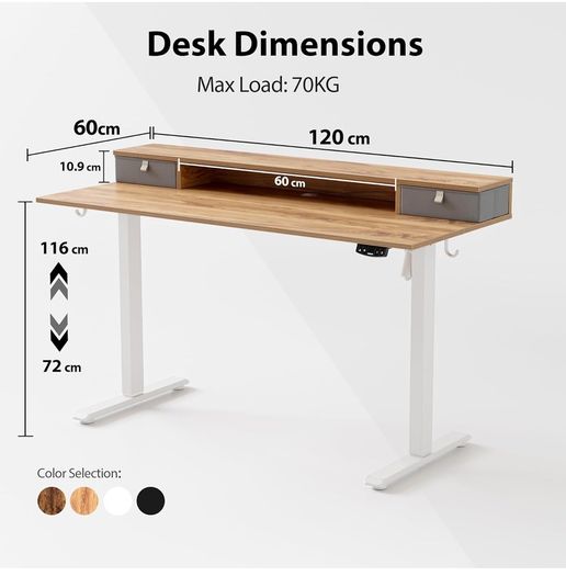 Electric Adjustable Height Desk with 2 Drawers