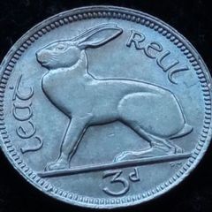 [#222] - Ireland 1967 | Irish 3d | Three Pence | Hare | KM.12a | UNC