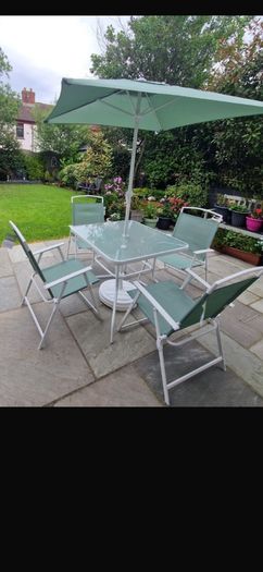 garden table and chair etc sage green