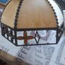 Vintage Style Tiffany Lamp Shade featuring Caramel Beige Glass Panels on a Decorative Metal Frame, Postage Available or Collection Image 2