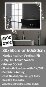 LED Mirror Makeup Shaver Socket Speakers Antifog Makeup Cosmetic Vanity Dual LED