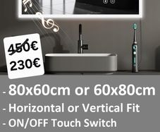 LED Bathroom Mirror 60x80 Defogger Bluetooth Speakers Shaver Toothbrush Socket