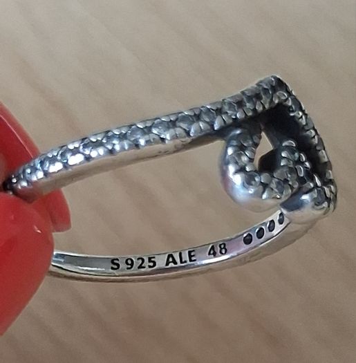Pandora Sparkling Wishbone Heart silver ring  size 48