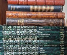 Vintage French Atlas & Leather-Bound Books Collection
