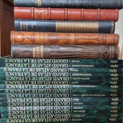 Vintage French Atlas & Leather-Bound Books Collection