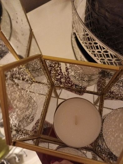 2 gold and silver Mercury glass candle holders
