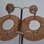 Coffee Beige Raffia Woven Stud Hollow Out Woven Hoop Earrings Image 8