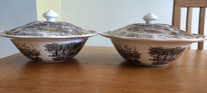 2 veg bowls with lids Coaching Day's A Genuine Hand Engraving