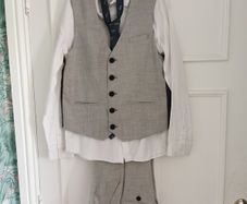 Grey Waistcoat, White Shirt & Tie Set & A Grey Suit Trousers