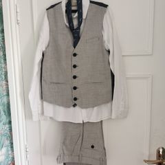 Grey Waistcoat, White Shirt & Tie Set & A Grey Suit Trousers
