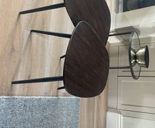 2 coffee tables in dark wood/ black legs. Unused. From Arnotts. Kidney shaped.