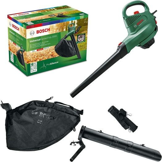 Electric Leaf Blower and Vacuum UniversalGardenTidy 3000 (3000 W, collection bag 50 l, variable speed, for blowing, vacuuming and shredding leaves, in carton packaging)