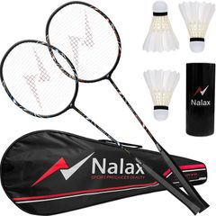 Badminton Set, 2 Player Badminton Rackets Professional Graphite High-Grade Badminton Racquet with 3 Shuttlecocks and 1 Carrying Bag for Backyard Games Suitable for Amateurs and Professionals