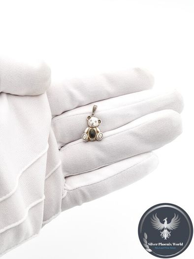 Vintage Signed 925 Sterling Silver Hematite Teddy Bear Charm
