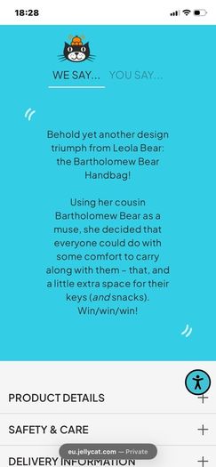 New JELLYCAT Bartholomew Bear Handbag