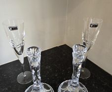 Killarney crystal candle holders and glasses 2 of each.