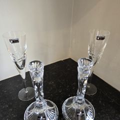 Killarney crystal candle holders and glasses 2 of each.
