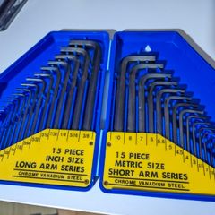 Set of 30 hex or allen keys metric and inches sizes