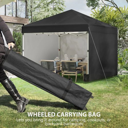 3 x 3 (M) Pop Up Gazebo Event Shelter, Height Adjustable Party Tent with 3 Sidewalls, Weight Bags and Wheeled Bag
