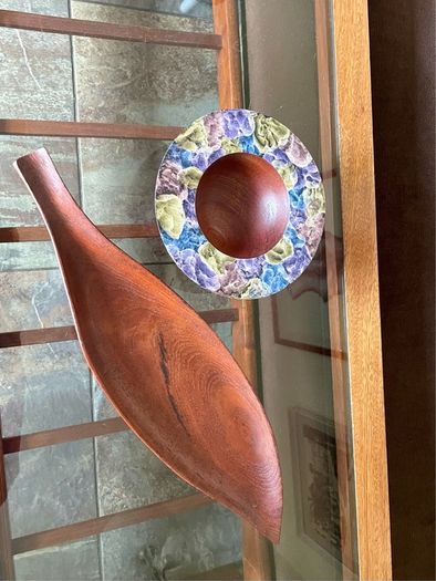 Hand Lathed Signed Coloured Edge Bowl Solid Mahogany