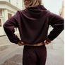 Fab Zara Dark Burgundy Suede Effect Hoodie Jacket and Matching Wide Leg Trousers Co Ord   UK 14 Image 5