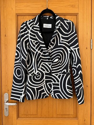 Max Mara Silk Blend Geometric Print Blazer Jacket EU 38 UK 10 Black White