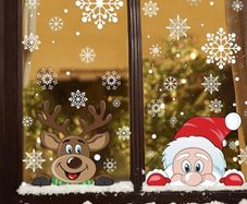 Christmas Window Stickers, Peeping Santa and Rudolph Window Clings Snowflake Decal for Xmas Window Decoration (FREE POSTAGE)