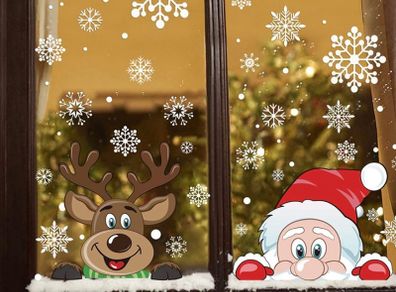 Christmas Window Stickers, Peeping Santa and Rudolph Window Clings Snowflake Decal for Xmas Window Decoration (FREE POSTAGE)