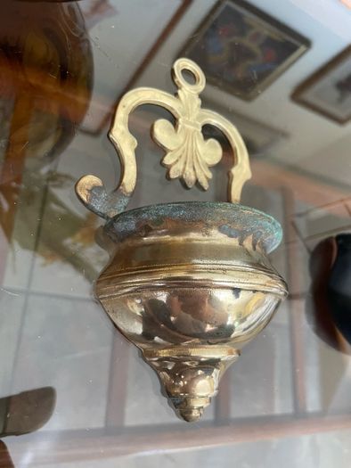 Vintage Brass Holy Water Font Wall Hanging Religious Home Decor