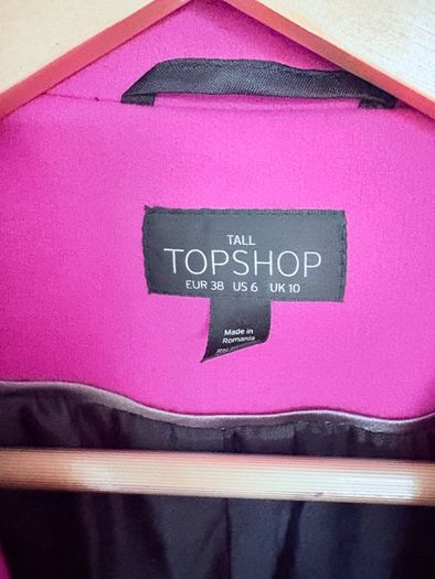 Hot pink wool mix coat in hot pink from Topshop size 10