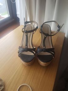 Wedges with black leather strap