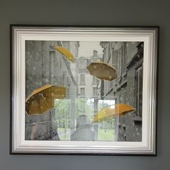 Yellow Umbrellas On The Street Framed Wall Art