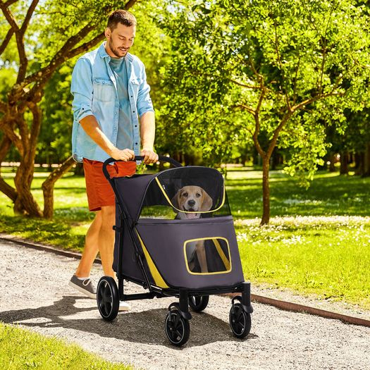Foldable Pet Stroller, with Universal Wheels, Shock Absorber, for Medium and Large Dogs - Grey