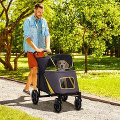 Foldable Pet Stroller, with Universal Wheels, Shock Absorber, for Medium and Large Dogs - Grey