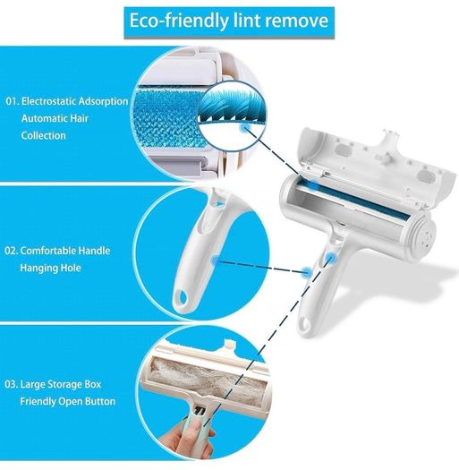 Pet Hair Remover Roller, Reusable Animal Hair Removal Brush for Dogs and Cats, Easy to Clean Fixed Areas Pet Fur from Carpet, Furniture, Rugs, Stairs, bedding and Sofa - White