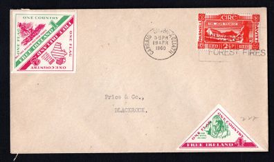 1960 Ireland 2 1/2d Birth Centenaries of Charles Stewart Parnell and Michael Davitt Commemorative Stamp with three One Flag One Country Pollical Label Cover