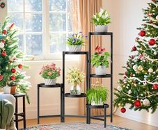 6 Tier Plant Stand Indoor Tall, Corner Metal Tiered Plant Stands Outdoor for Multiple Plants, Folding Iron Flower Display Holders Rack Shelf, Black