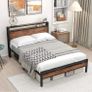 Double Bed Frame with Storage Wooden Headboard Shelf Image 2