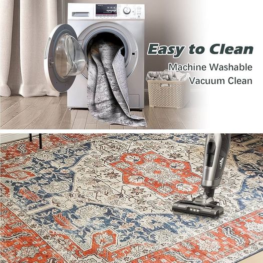 FREE EXPRESS SHIPPING Washable Rugs Living Room Non Slip Area Rugs for Bedroom Machine Washable Rug Soft Short Pile Large Living Room Rug Vintage Oriental Boho Rug Non Shedding Dense Rugs 80x150cm Orange