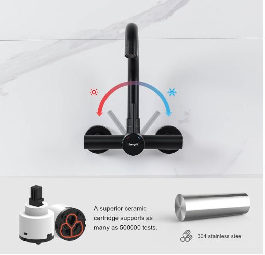 Ibergrif Wall Mounted Kitchen Tap Single Lever Mixer Tap 360 dagree Rotation