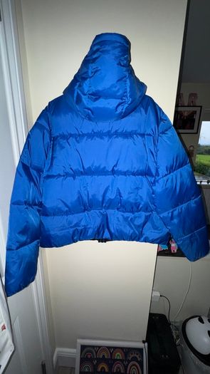 Primark Bright Blue Padded Puffer Coat with Blue Hood and Black Zip