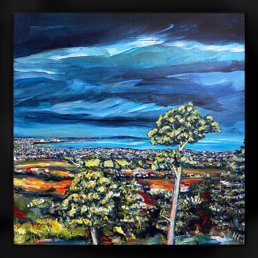 Dublin City & Bay view II, original painting by artist Helen Mathews