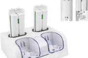 Charging Docking Station for Wii Controller, Remote Charger Dock Stand Cable Adapter with 4 Rechargeable Batteries (White)