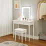 _dressing table, dressing table set, padded stool and 10 dimmable light bulbs, 2 large and 2 small drawers, transparent table top made of tempered glass, gift idea, white Image 2
