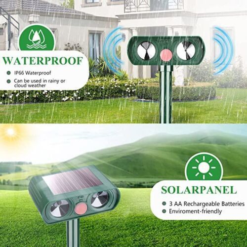 Ultrasonic Solar Cat Dog Repellent Fox Pest Scarer Deterrent Repeller Garden