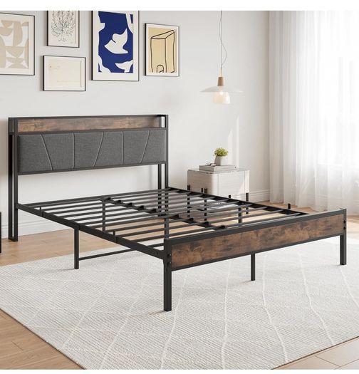 King Size Bed Frame with Wooden Storage